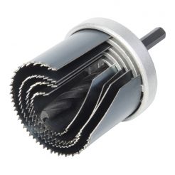 Set carote standard Wolfcraft 8917000, cu 4 carote cu diametre multiple: 25, 35, 43, 53 mm, adancime de taiere 33 mm, tija hexagonala

