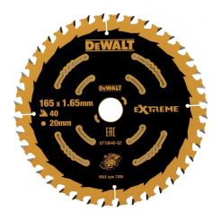 Disc Dewalt DT10640 pentru fierastrau circular, D 165x20x1.65 mm, 40 dinti, pentru taiere fina in lemn, seria Extreme