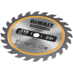Disc Dewalt DT20420 pentru fierastrau circular, D 115x9.5x1.5 mm, 24 dinti, pentru lemn cu cuie, seria Dewalt Construction