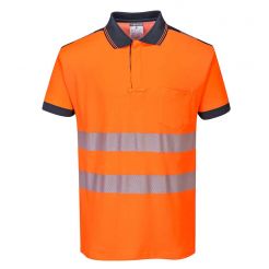 Tricou polo cu maneci scurte Portwest Hi-Vis PW3 T180ONRXXL, culoare portocaliu bleumarin, marime XXL