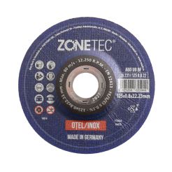 Disc abraziv premium Zonetec, ZA231I1250.822, pentru debitat otel / otel inox, centru depresat, 125X0.8X22.23 mm