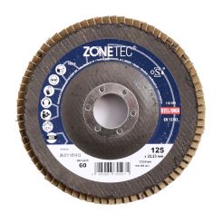 Disc lamelar premium Zonetec ZA231I1256022, pentru slefuire otel/inox, 125X22.23MM, granulatie 60