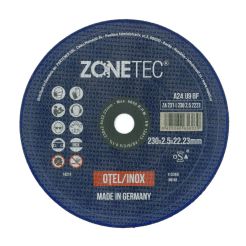 Disc abraziv premium Zonetec, ZA231I2302.52223, pentru debitat otel / otel inox, centru depresat, 230X2.5X22.23 mm