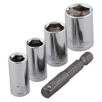 Set 4 chei tubulare patrat 1/4" Wolfcraft 2413000, cu adaptor hex 1/4"