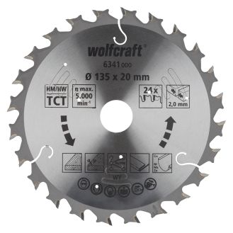 Panza pentru fierastrau circular cu acumulatori Wolfcraft 6341000, diametru 135 mm, diametru interior disc 20 mm, latime taiere 1.8 mm, 24 dinti, seria mov