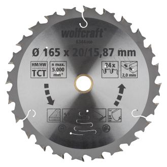 Panza pentru fierastrau circular cu acumulatori Wolfcraft 6344000, diametru 165 mm, diametru interior disc 15.87, 20 mm, latime taiere 1.8 mm, 24 dinti, seria mov