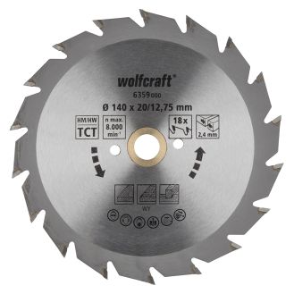 Panza pentru fierastrau circular Wolfcraft 6359000, diametru 140 mm, diametru interior disc 20 mm, latime taiere 2.4 mm, 18 dinti, seria verde.