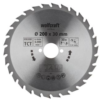 Panza pentru fierastrau circular Wolfcraft 6379000, diametru 200 mm, diametru interior disc 30 mm, latime taiere 2.4 mm, 30 dinti, seria verde.
