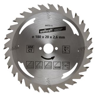 Panza pentru fierastrau circular Wolfcraft 6472000, diametru 180 mm, diametru interior disc 20 mm, latime taiere 2.6 mm, 28 dinti, seria argintie.