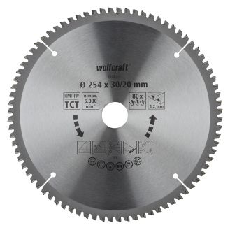 Panza pentru fierastrau circular de masa Wolfcraft 6543000, diametru 254 mm, diametru interior disc 30 mm, latime taiere 3.2 mm, 80 dinti, seria mov