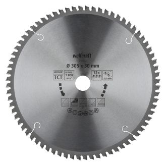 Panza pentru fierastrau circular de masa Wolfcraft 6549000, diametru 305 mm, diametru interior disc 30 mm, latime taiere 3.0 mm, 72 dinti, seria orange.