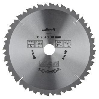 Panza pentru fierastrau circular de masa Wolfcraft 6553000, diametru 254 mm, diametru interior disc 30 mm, latime taiere 3.2 mm, 24 dinti, seria maro.