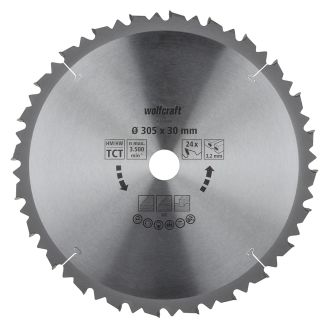 Panza pentru fierastrau circular de masa Wolfcraft 6554000, diametru 305 mm, diametru interior disc 30 mm, latime taiere 3.2 mm, 24 dinti, seria maro.