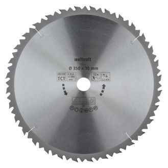 Panza pentru fierastrau circular de masa Wolfcraft 6593000, diametru 350 mm, diametru interior disc 30 mm, latime taiere 3.2 mm, 32 dinti, seria maro.