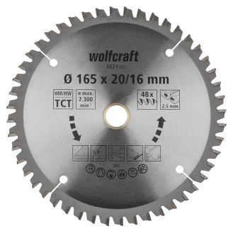 Panza pentru fierastrau circular de mana Wolfcraft 6621000, diametru 165 mm, diametru interior disc 20, 16 mm, latime taiere 2.5 mm, 48 dinti, seria mov