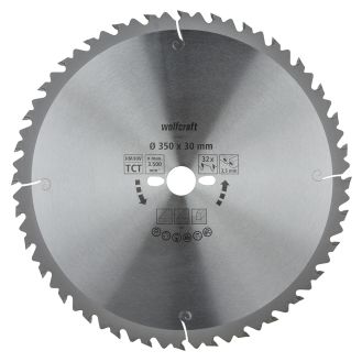 Panza pentru fierastrau circular de masa Wolfcraft 6666000, diametru 350 mm, diametru interior disc 30 mm, latime taiere 3.5 mm, 32 dinti, seria verde.