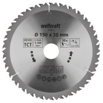 Panza pentru fierastrau circular Wolfcraft 6736000, diametru 190 mm, diametru interior disc 30 mm, latime taiere 2.4 mm, 30 dinti, seria maro.