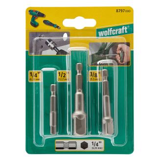 Set 3 adaptoare hex 1/4" Wolfcraft 8797000, pentru chei tubulare
