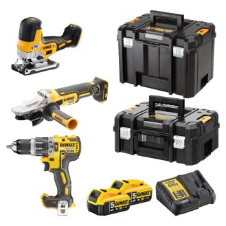 Set 3 masini DeWalt DCK329P2T, cu 2 acumulatori XR 18V / 5.0Ah si incarcator in valize TSTAK