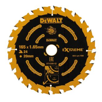 Disc Dewalt DT10300 pentru fierastrau circular, D 165x20x1.65 mm, 24 dinti, pentru taiere universala in lemn, seria Extreme