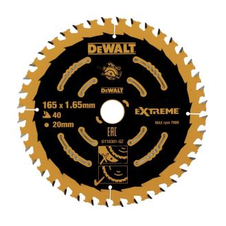 Disc Dewalt DT10301 pentru fierastrau circular, D 165x20x1.65 mm, 40 dinti, pentru taiere fina in lemn, seria Extreme