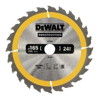Disc Dewalt DT1934 pentru fierastrau circular, D 165x20x1.8 mm, 24 dinti, pentru taiere generala lemn, seria Dewalt Construction
