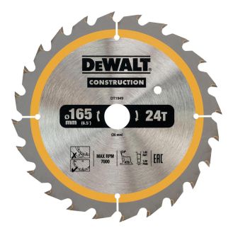 Disc Dewalt DT1949 pentru fierastrau circular, D 165x20x1.86 mm, 24 dinti, pentru taiere universala, seria Dewalt Construction