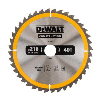 Disc Dewalt DT1953 pentru fierastrau circular, D 216x30x2.6 mm, 40 dinti, pentru taiere universala, seria Dewalt Construction