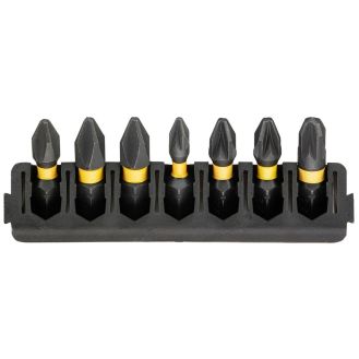 Set 7 biti FLEXTORQ, DeWALT DT70809, PH PZ mixt, 25 mm, cu un suport compatibil cu sistemul TOUGHCASE
