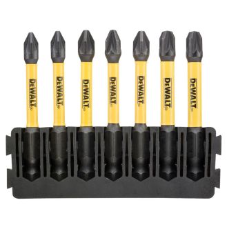 Set 7 biti FLEXTORQ, DeWALT DT70822, PZ mixt, 57 mm, cu un suport compatibil cu sistemul TOUGHCASE