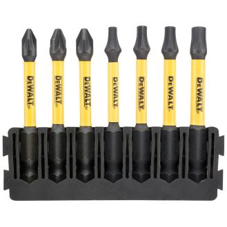 Set 7 biti FLEXTORQ, DeWALT DT70823, PZ TX mixt, 57 mm, cu un suport compatibil cu sistemul TOUGHCASE