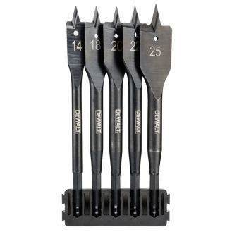 Set 5 burghie plate pentru lemn Extreme, DeWALT DT70833, 14 - 25 mm, cu un suport compatibil cu sistemul TOUGHCASE