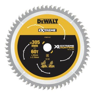 Disc Dewalt DT99575 pentru fierastrau circular, D 305x30x2.16 mm, 60 dinti, pentru taiere extra-fina, seria Extreme Runtime
