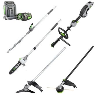 Set multifunctional Ego Power MHBC1204E,  cu ansamblu motor, fierastrau, cap cu fir, lama gard viu, accesoriu cutit cu 3 dinti, incarcator rapid, acumulator Li-Ion de 5.0 Ah