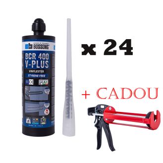 Kit 24 ancore chimice Bossong BCR 400 V-PLUS + mixer de injectie + pistol manual de injectie Boss 400