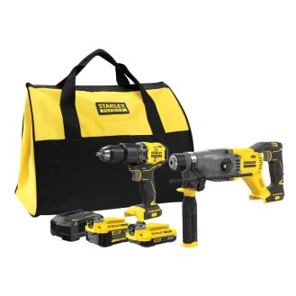 Set combinat 2 scule electrice Stanley Fatmax V20 SFMCK216MDS, 2 acumulatori 18 V / 2.0 + 4.0 Ah Ah, incarcator 2 A, geanta textila