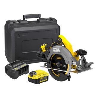 Fierastrau circular de mana Stanley Fatmax V20 SFMCS500M2K, disc 165 mm, cu 2 acumulatori 18V / 4.0 Ah, incarcator, valiza transport