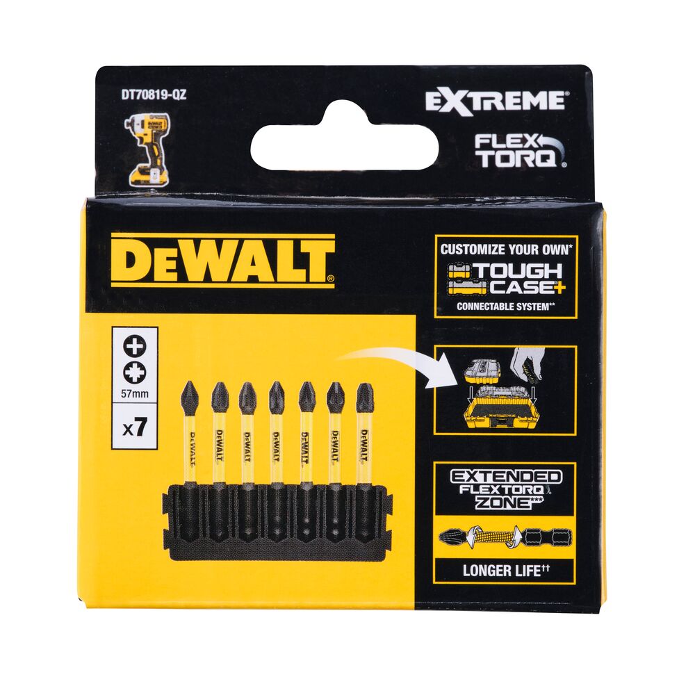 Set 7 biti FLEXTORQ, DeWALT DT70819, PH PZ mixt, 57 mm, cu un suport compatibil cu sistemul TOUGHCASE - imagine 2