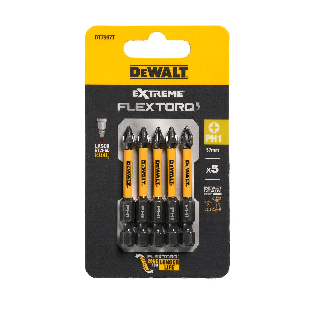Set 5 biti de impact DeWALT DT7997T, 57 mm, PH1 - imagine 4