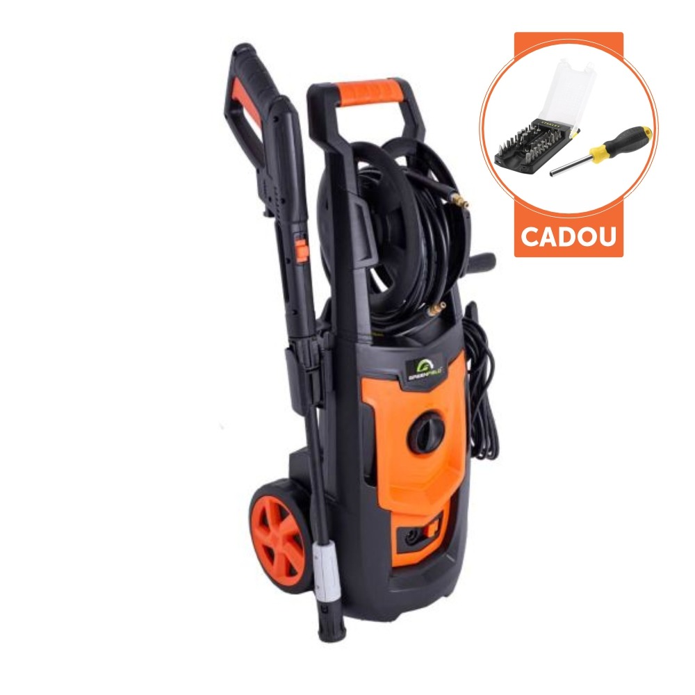 Aparat de spalat cu apa rece sub presiune Greenfield, G-S420-1800R, 1800 W, 130 bar, 420 l/h, tambur, duza reglabila