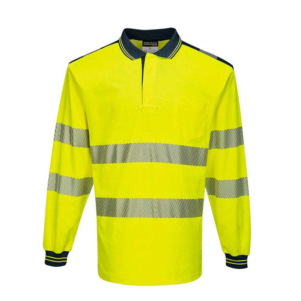 Tricou Polo L/S PW3 Hi-Vis Portwest model T184, marime XXL, culoare Galben/Navy, fit R