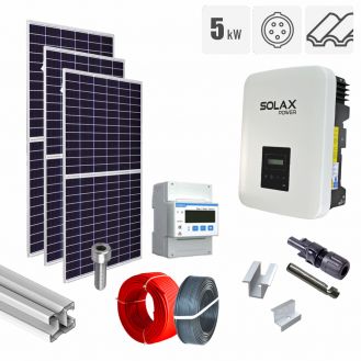 Kit fotovoltaic 5.74 kW on grid, panouri QCells, invertor trifazat Solax, tigla ceramica ondulata